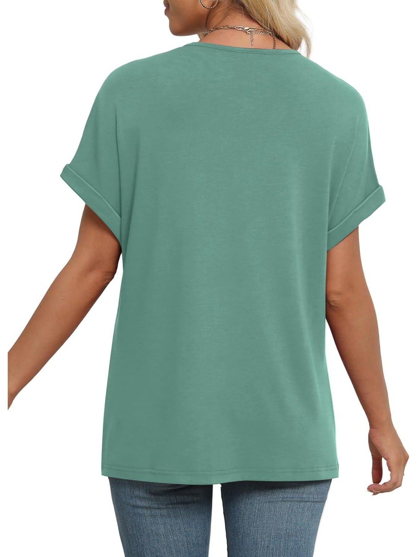 Solid Color V Neck Short Dolman Sleeve Shirts