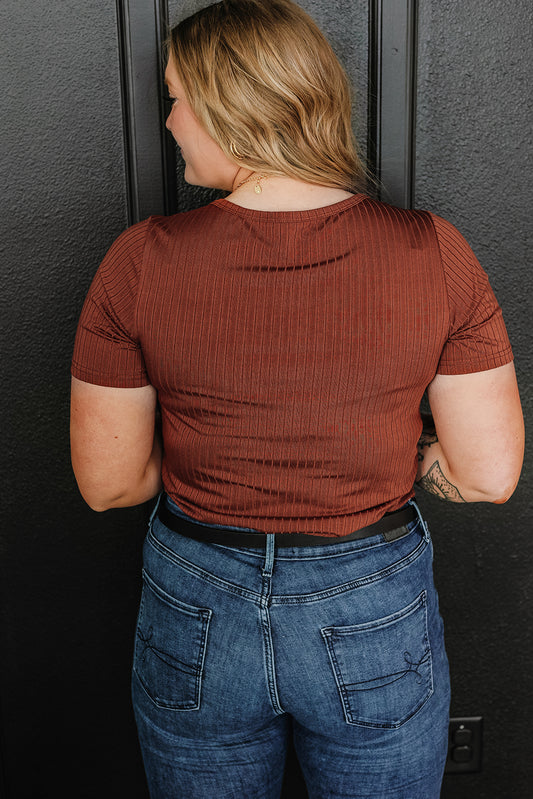 Chestnut Plus Size Ribbed Knit Henley Tee