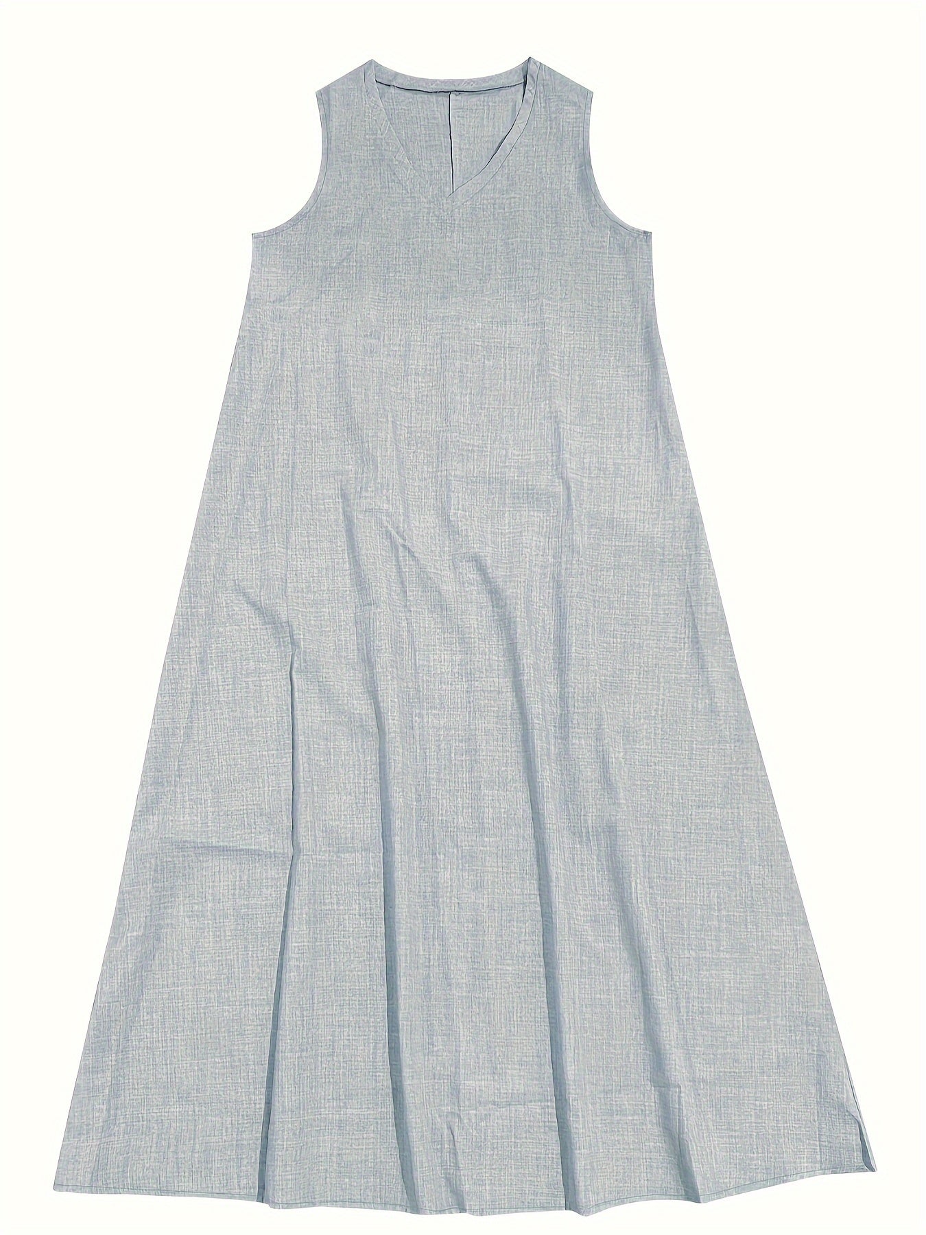 Solid Color V-Neck Maxi Dress, Casual Sleeveless Loose Dress