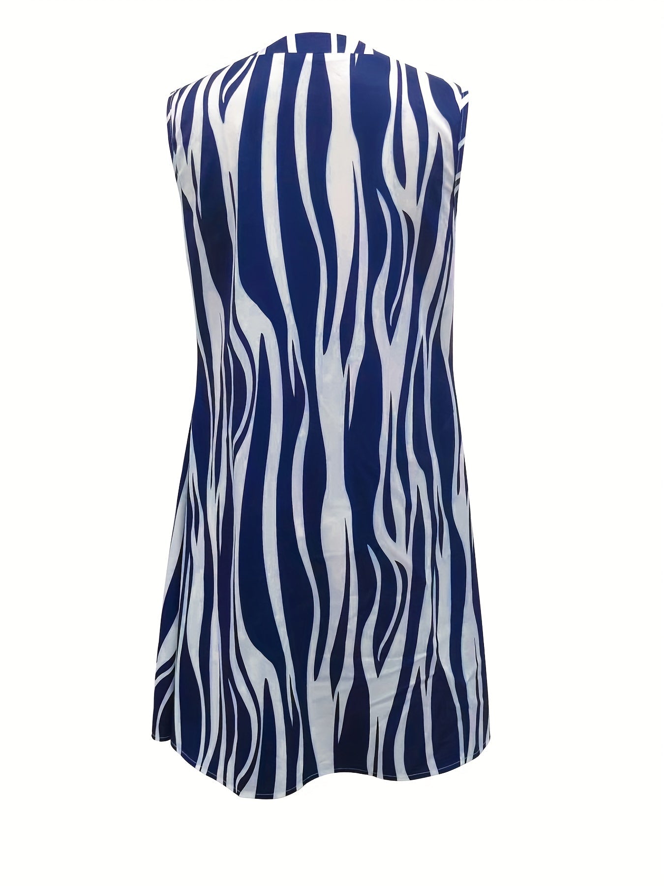 Abstract Ripple Print Dress, Casual V Neck Sleeveless Dress
