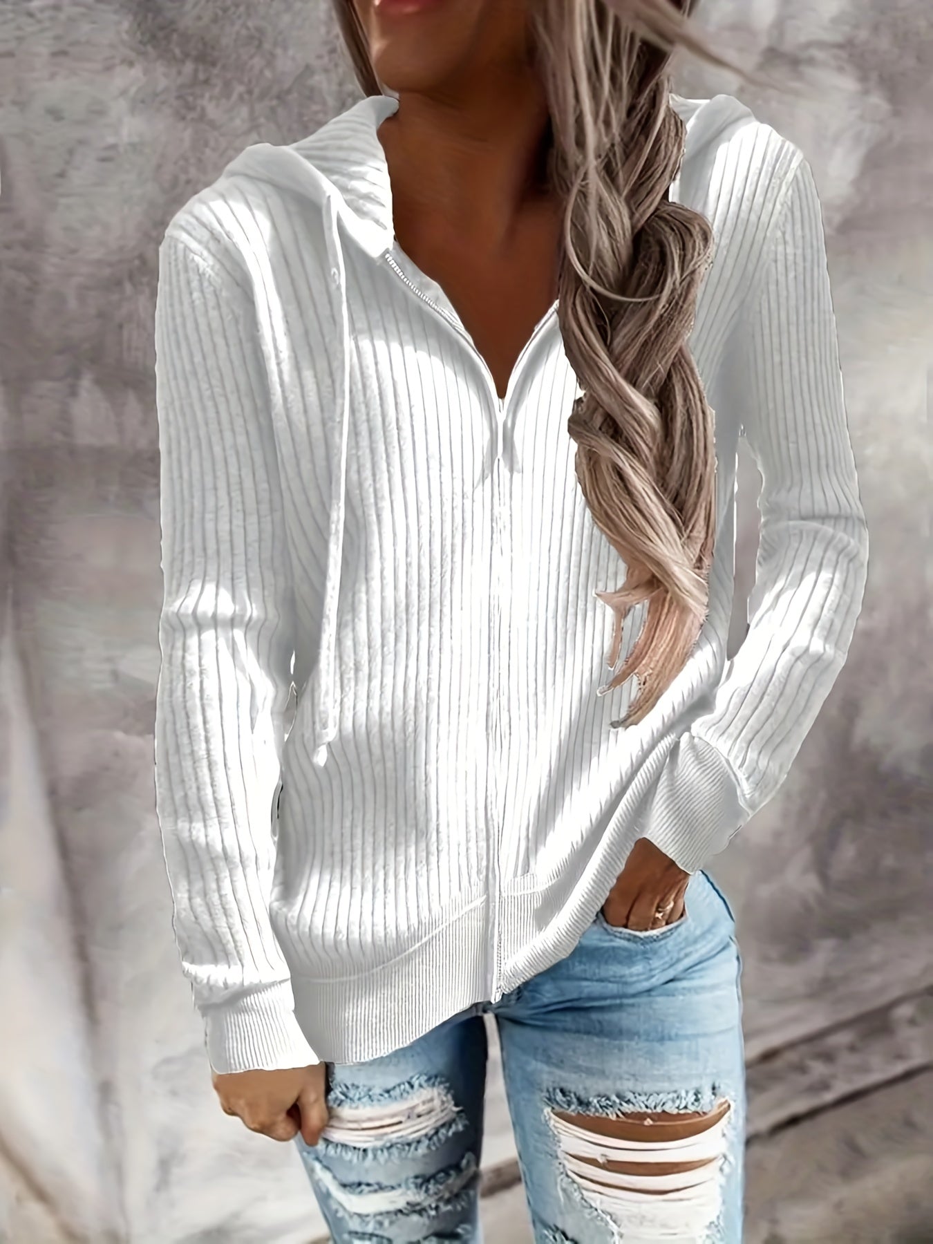 Women's Casual Zip Up Hoodie with Drawstring and Long Sleeves - Stay Warm and Stylish