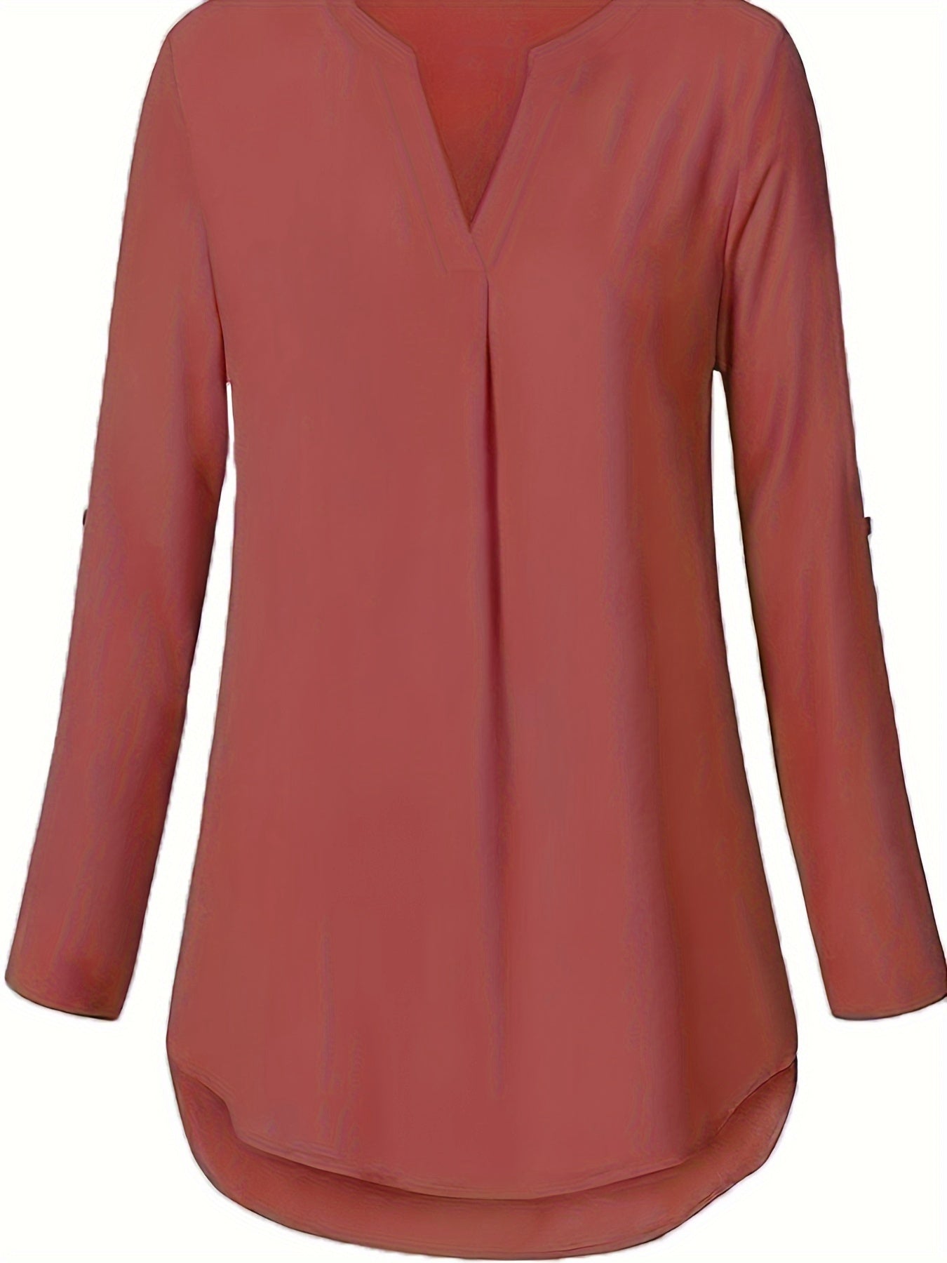 Solid Simple Blouse, Casual V Neck Long Sleeve Blouse