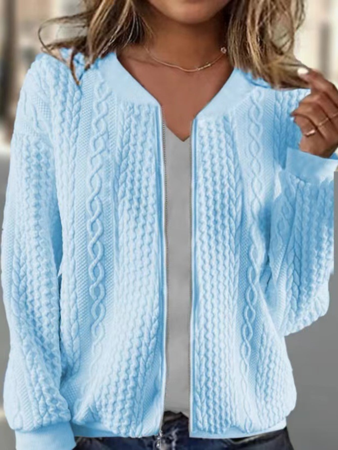 Casual Zipper Plain Loose Bomber Jacket