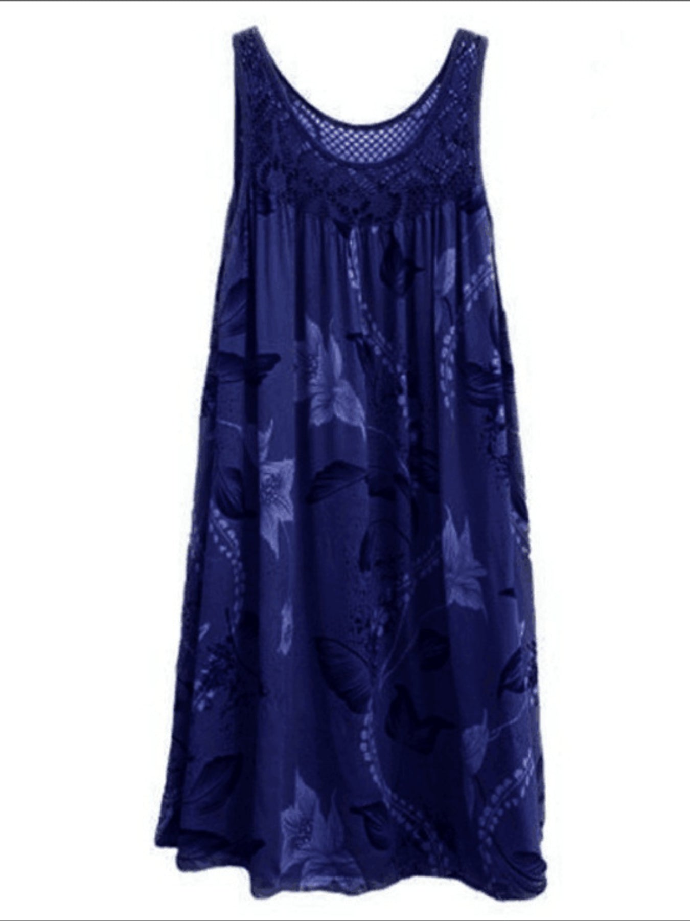 Floral Print Eyelet Embroidered Round Neck Mini Tank Dress