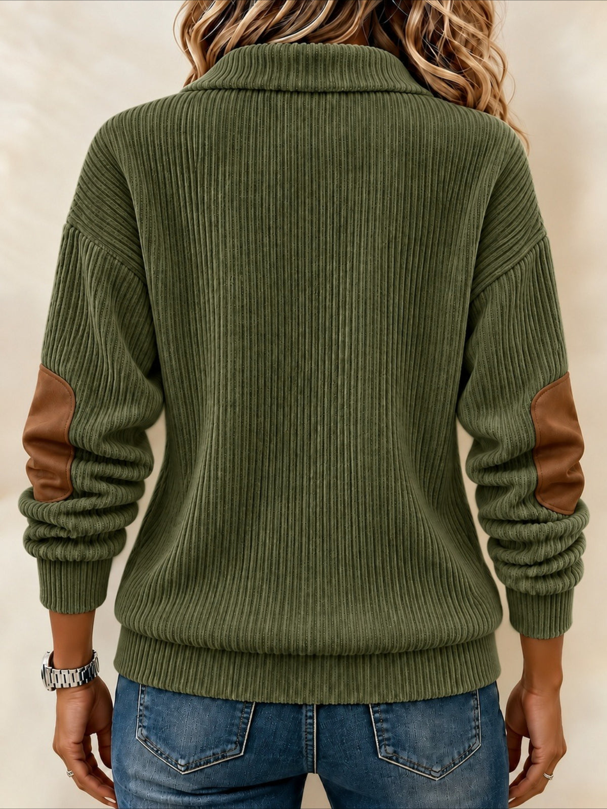 Color Block Half Open Collar Casual Spring/Fall Long Sleeve Sweatshirt