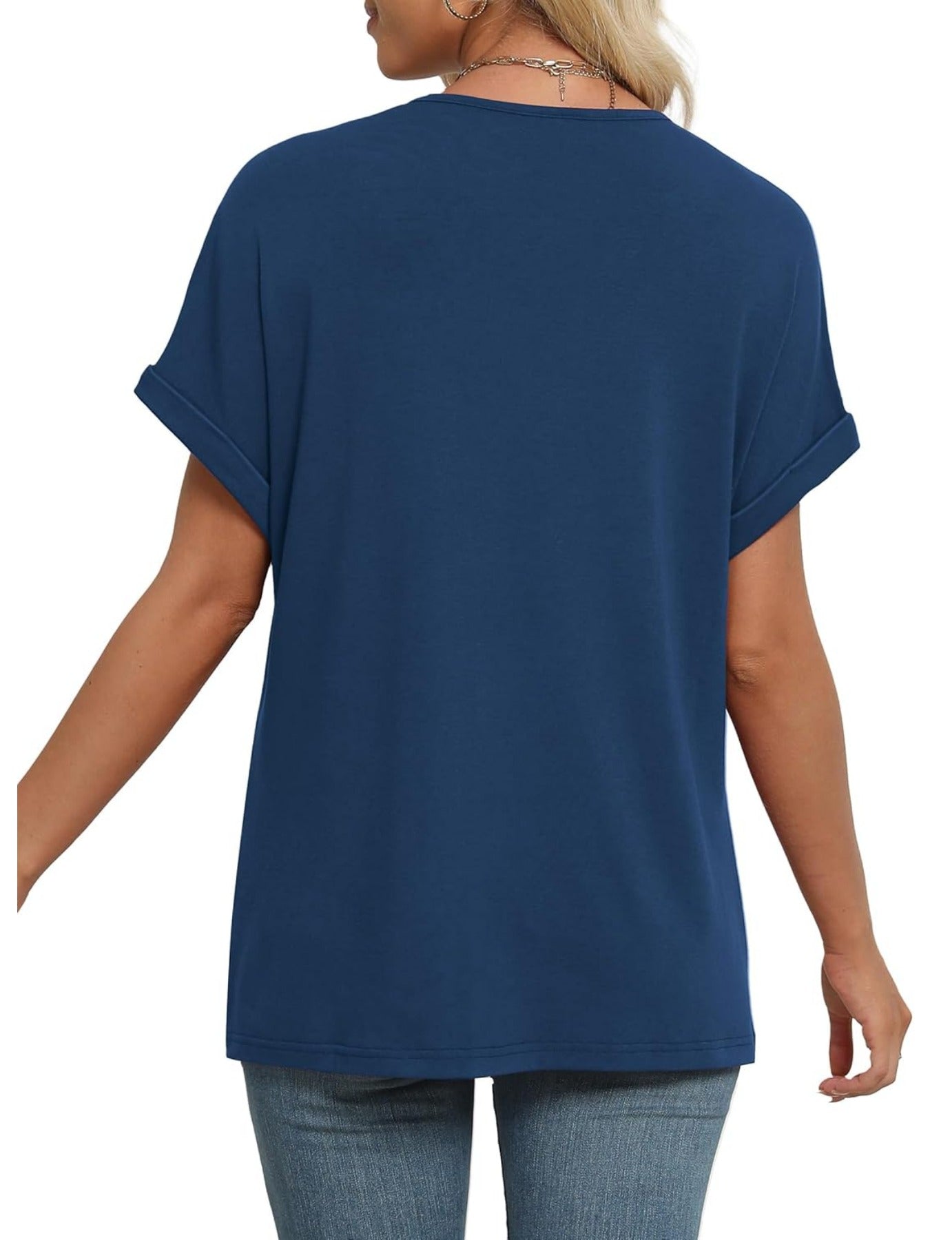 Solid Color V Neck Short Dolman Sleeve Shirts