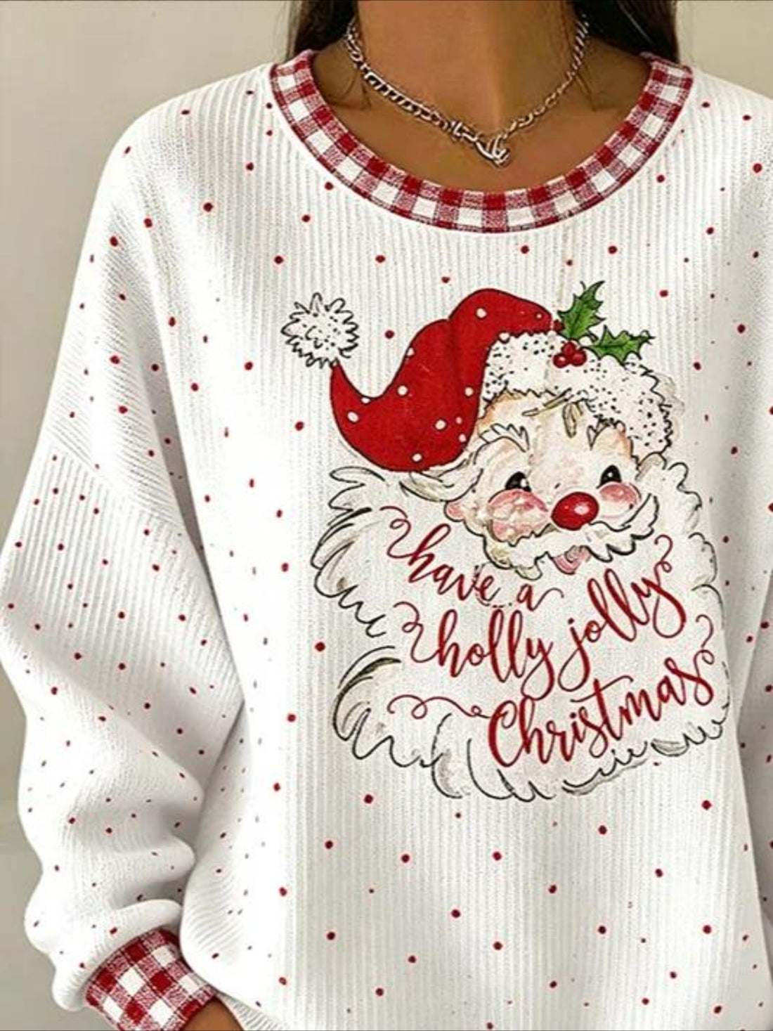 Christmas Santa Claus Casual Printing Loose Crew Neck Regular Fit Sweatshirt