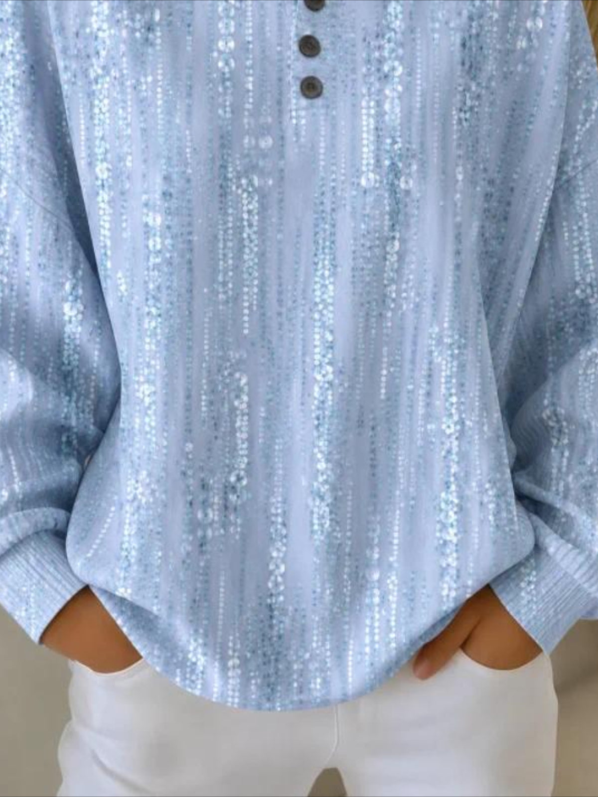 Abstract Henley Collar Long Sleeve Regular Sweatshirt