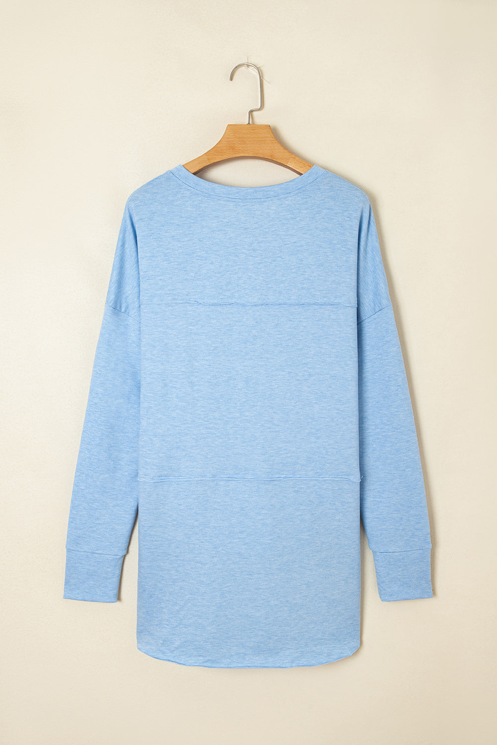 Myosotis Notched Neck Terry Raw Hem Long Sleeve Top