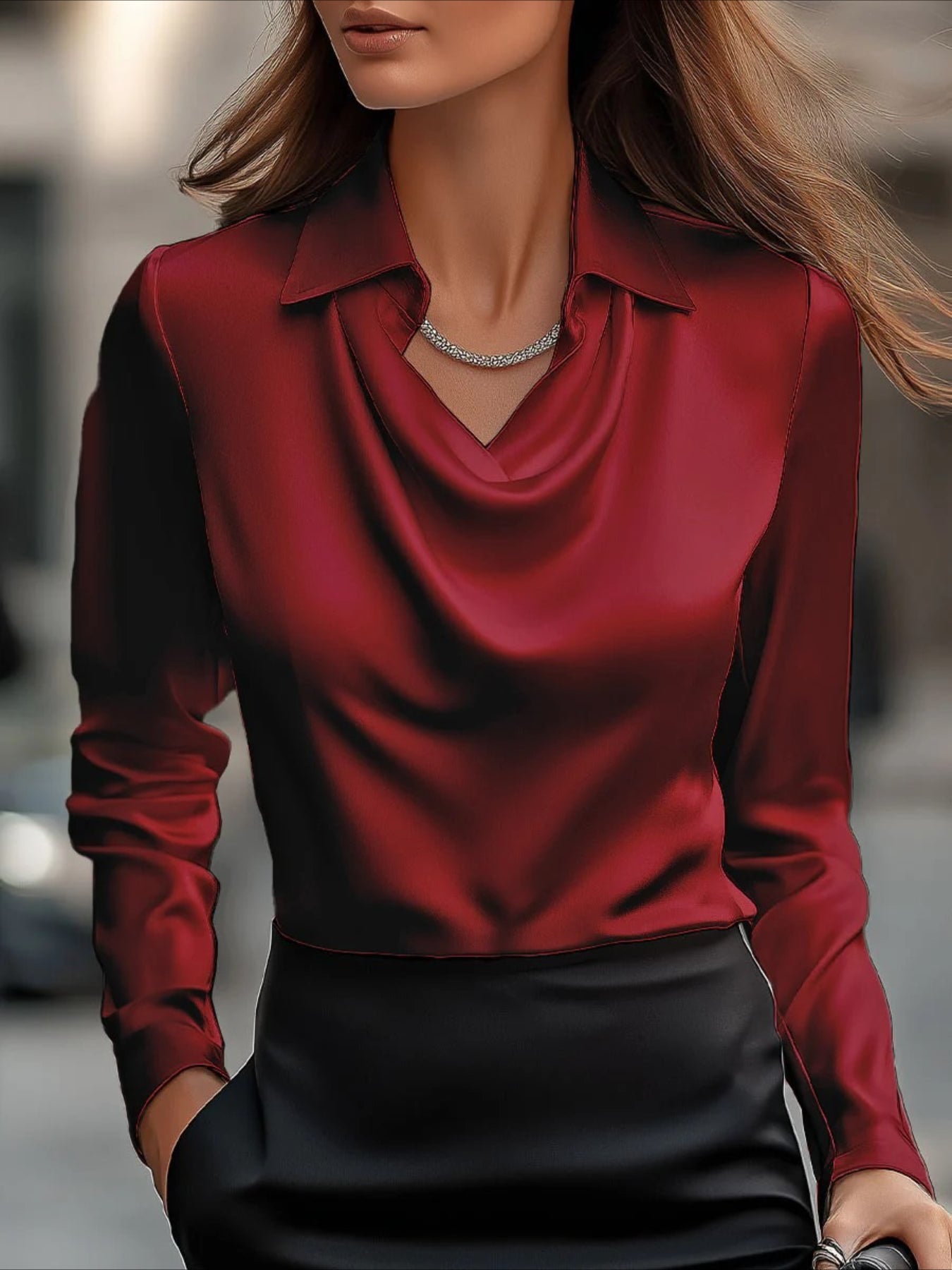 Cowl Neck Long Sleeve Plain Regular Regular Fit Shirt