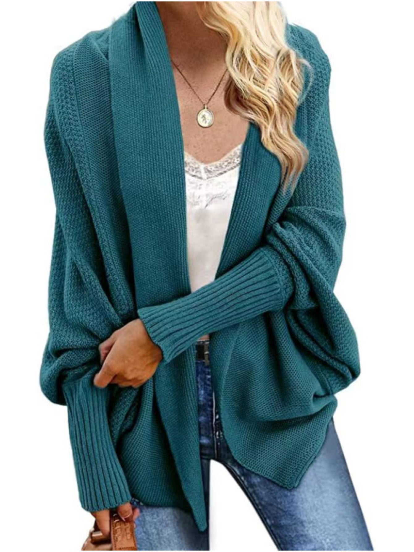 Cozy Solid Color Batwing Sleeve Cardigan - Women's Elegant Knitted Cardigan