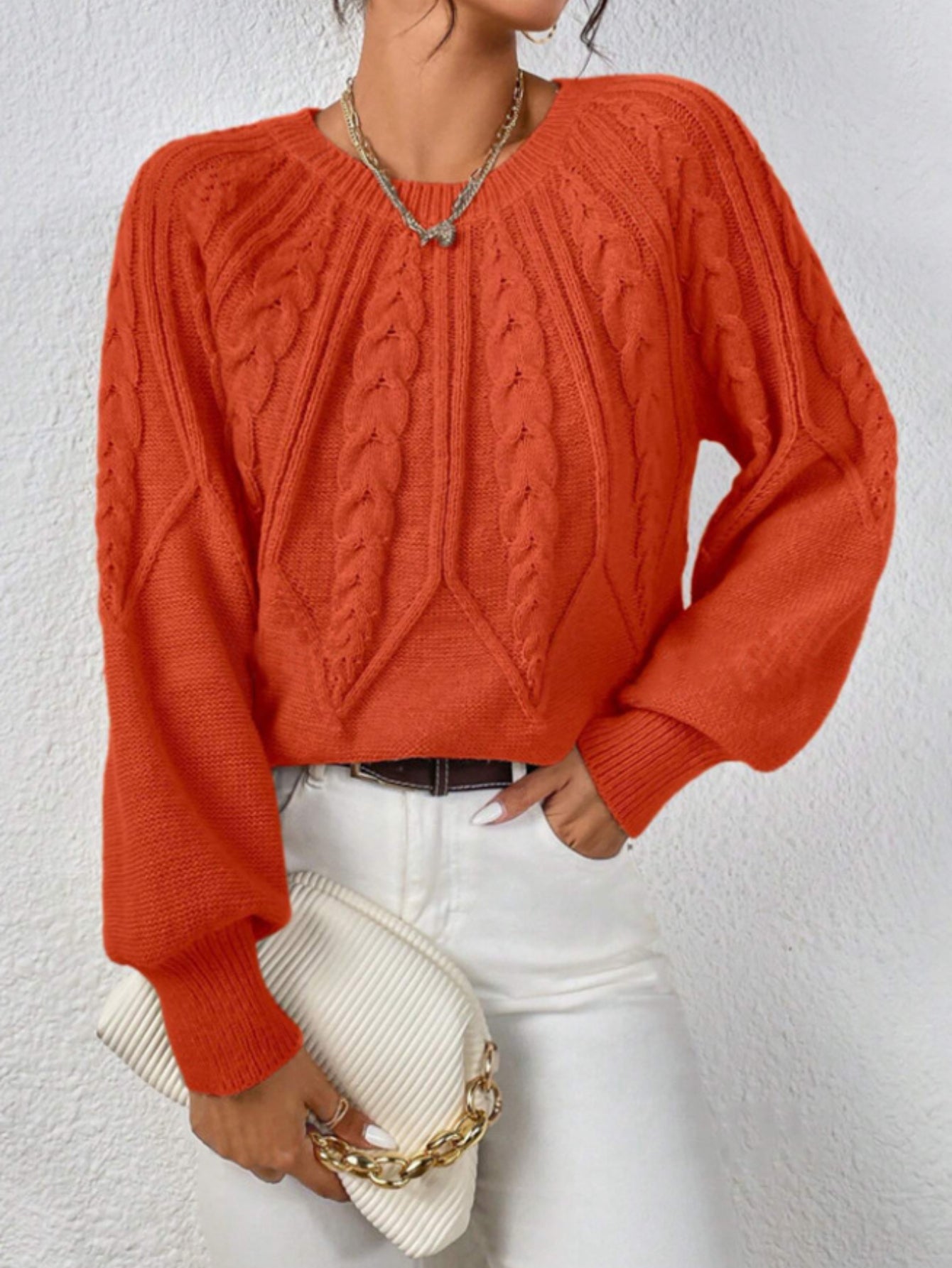 Casual Pullover Chic Knit Lantern Sleeves & Ruffle Detail Sweater