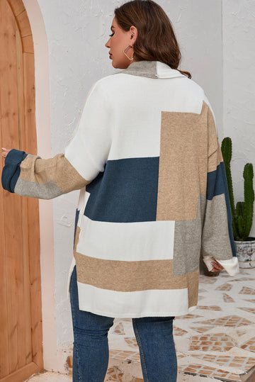 Multicolor Plus Size Colorblock Knit Cardigan