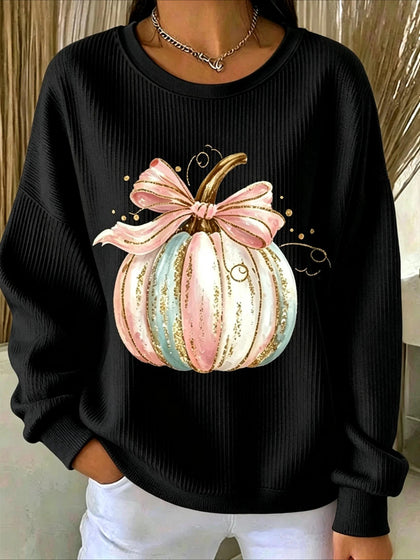 Pumpkins Halloween Printed Crew Neck Floral Long Sleeve Sweater Hoodie