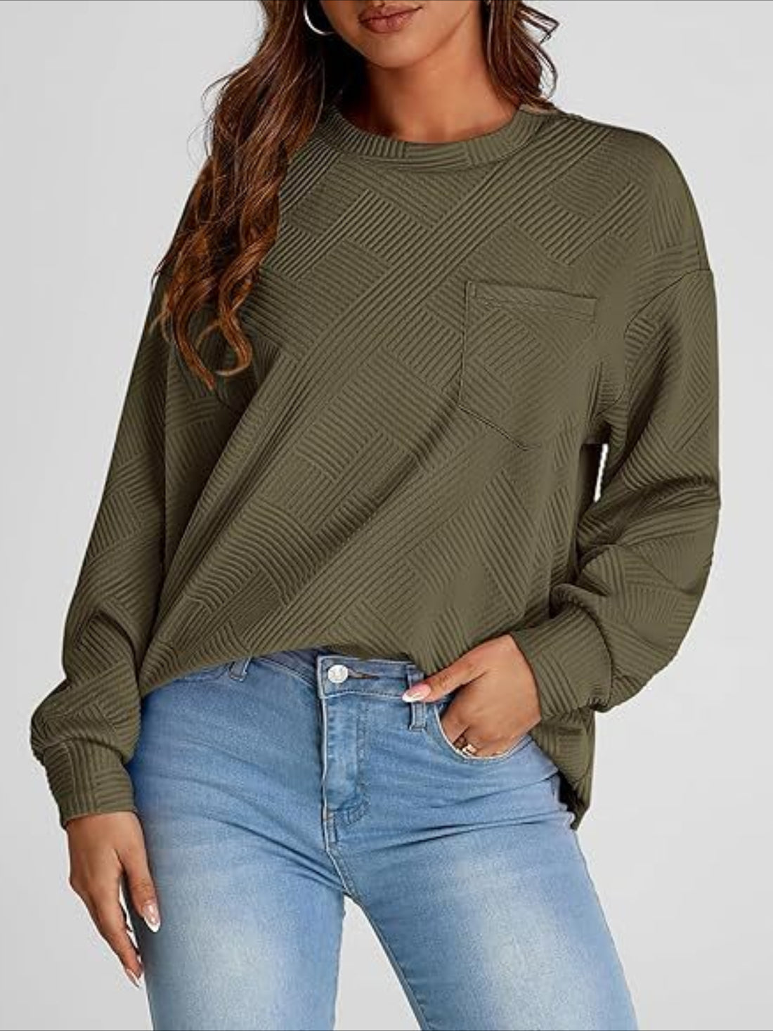 Textured Fabrics Long Sleeve Round Neck Sweatshirt