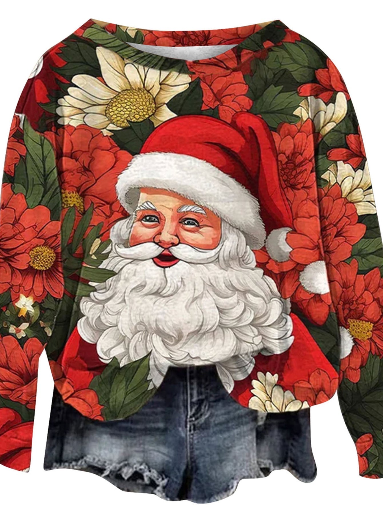 Christmas Allover Print Pullover Sweatshirt, Thin Long Sleeve Crew Neck Sweatshirt