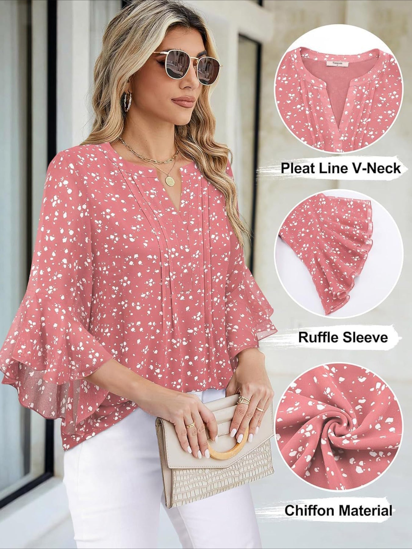 3/4 Sleeve Casual Business Solid Color Chiffon Shirts