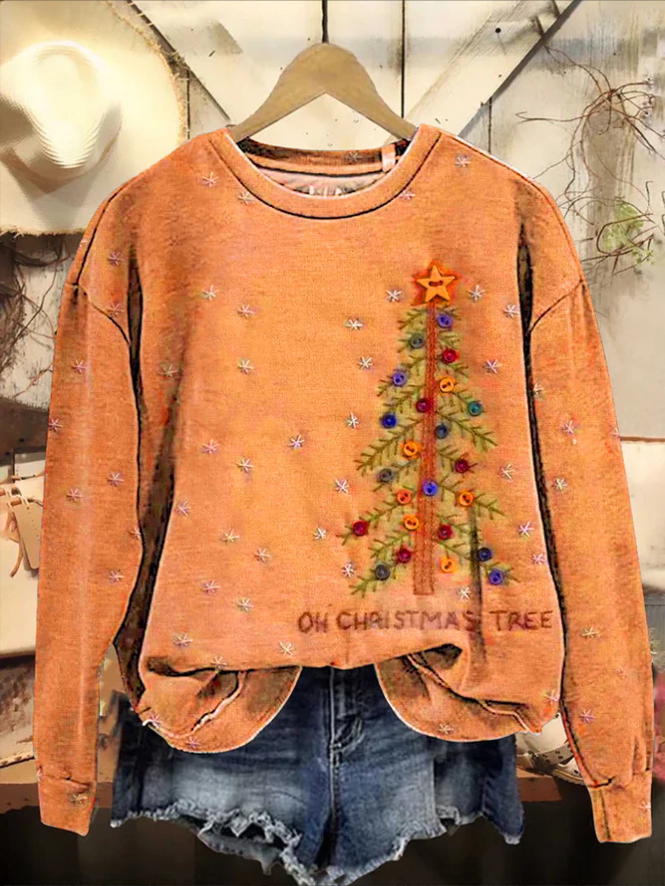 Casual Christmas Tree Printing Long Sleeve Sweatshirt