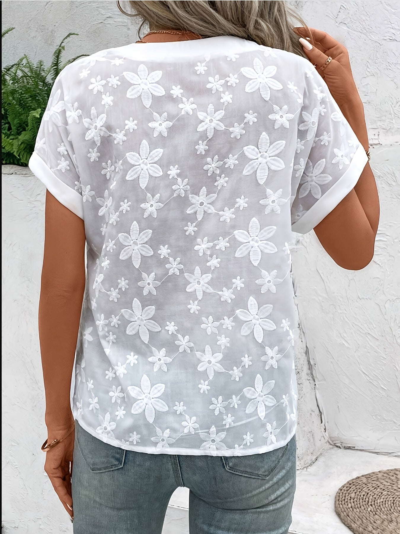 Floral Pattern And a V-Neck Batwing Sleeve Design Shirt
