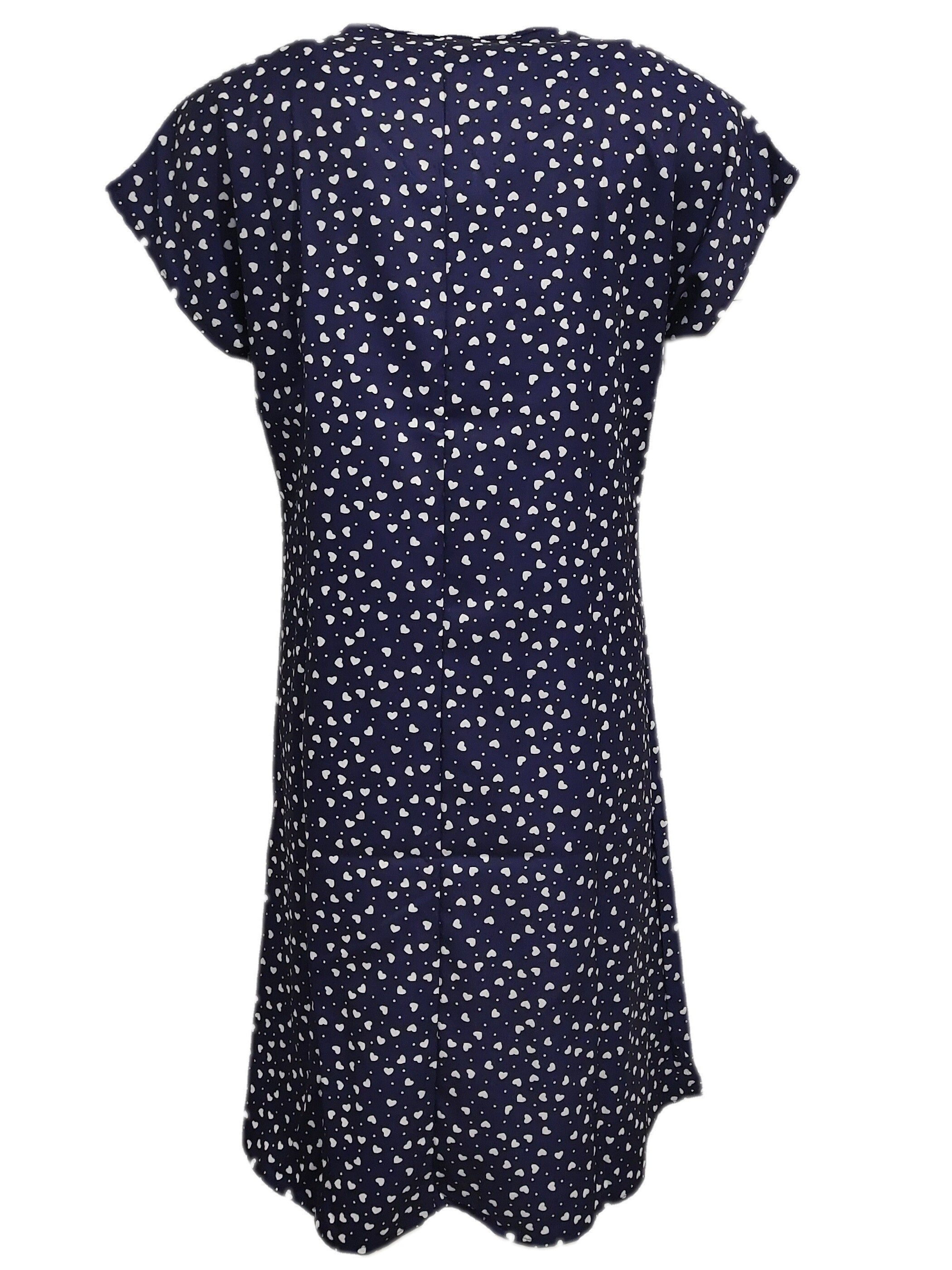 Polka Dot & Heart Print Dress, Casual V Neck Short Sleeve Dress