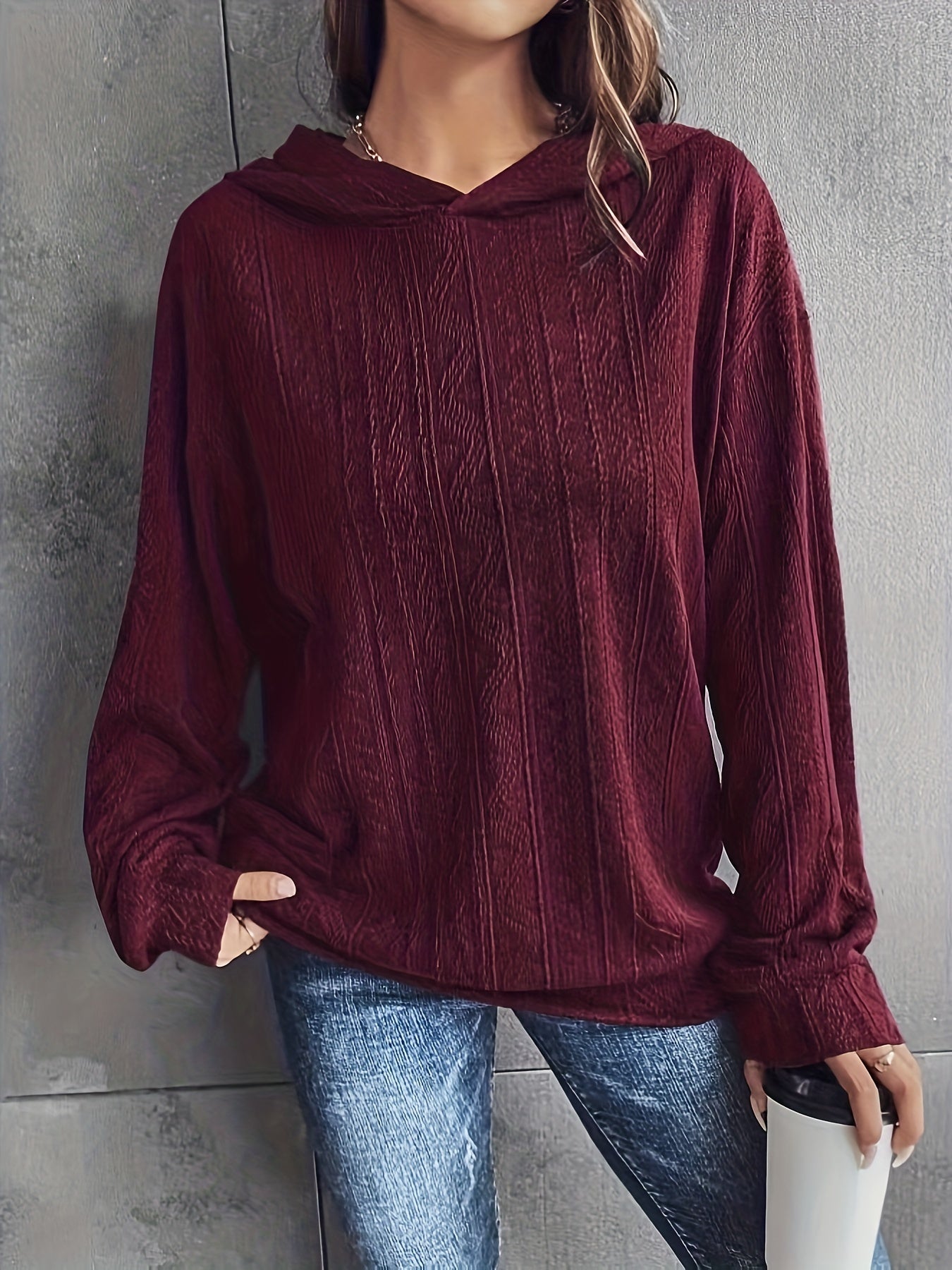 Solid Drop Shoulder Hoodie, Casual Long Sleeve Hoodies Sweatshirt