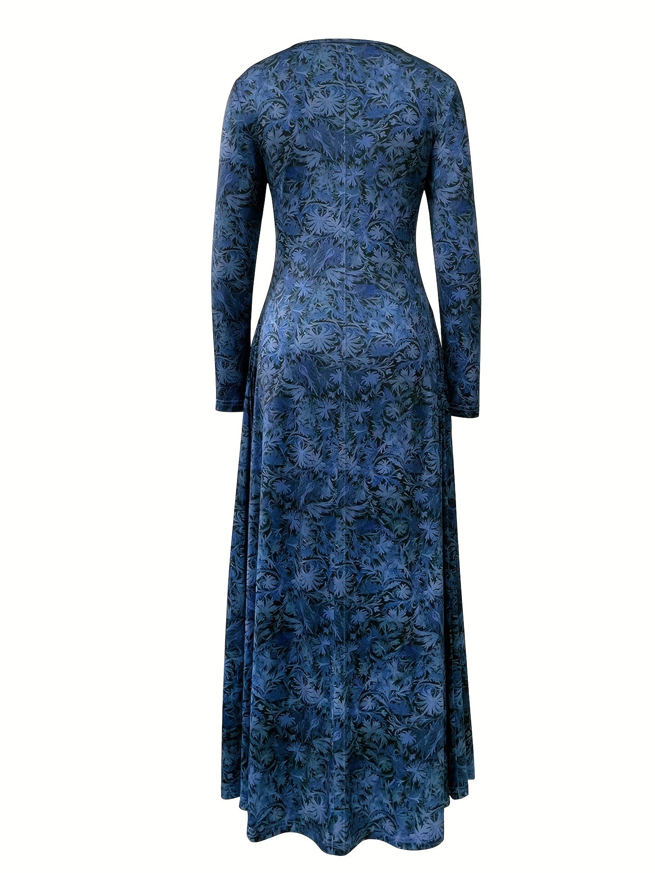 Chic Floral Print Maxi Dress - Stylish Crew Neck Long Sleeve - Comfortable Casual Wear