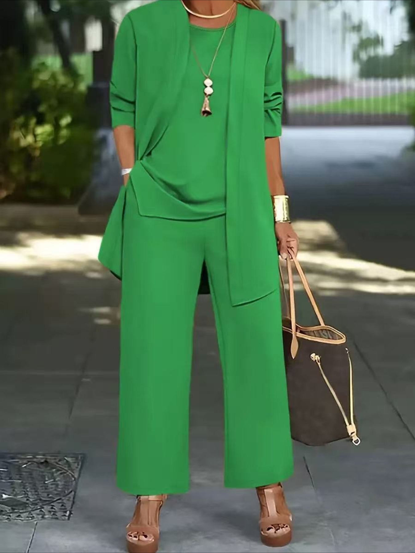 Plain Split Joint Matching Outfit Commuting Long Sleeve Casual Multi-Piece Matching Set