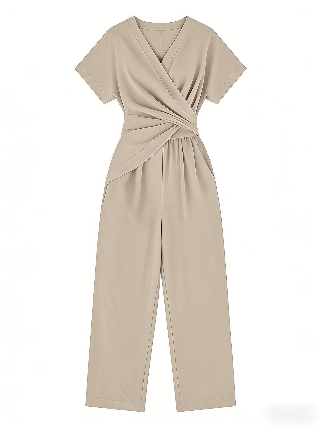 2pcs Stylish Short-Sleeve Front Cross Tie Wide-Leg Pants Set Casual Irregular Top with Pockets Outfit
