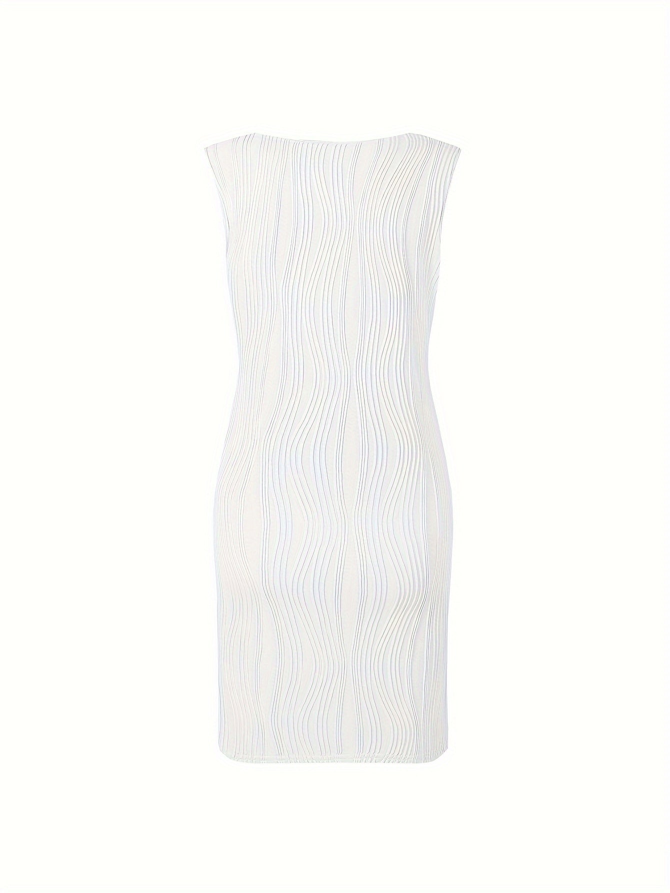 Wavy Stripe Solid Dress, Casual V Neck Sleeveless Mini Dress