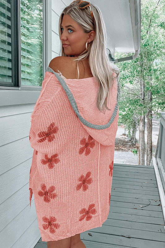 Floral Print Lightweight Knit Hooded Sweater