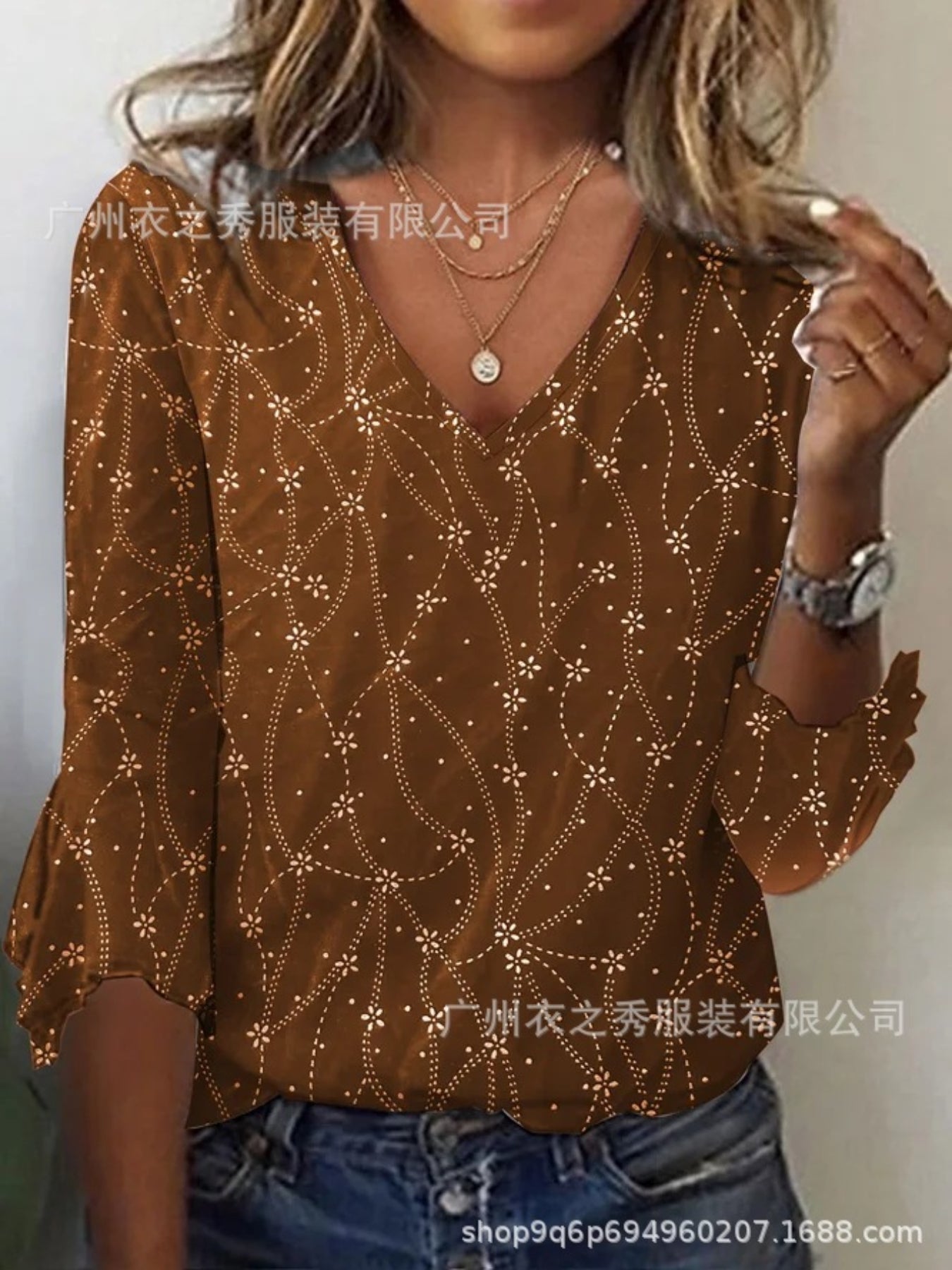 Floral Print Crew Neck T-Shirt, Casual Long Sleeve Top