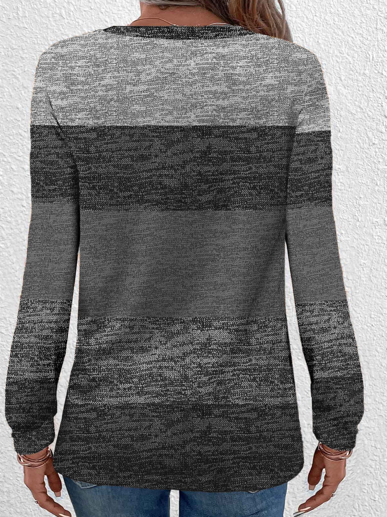 Colorblock Stripe Print Crew Neck T-Shirt, Casual Long Sleeve Top