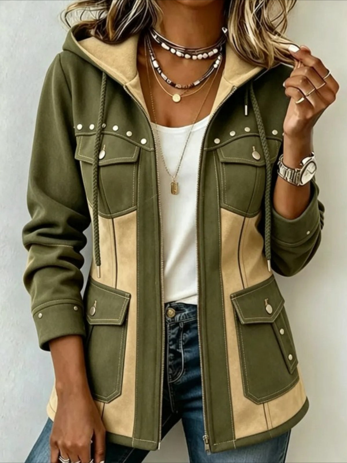 Geometric Long Sleeve Hoodie Vintage Spring/Fall Jacket Outerwear
