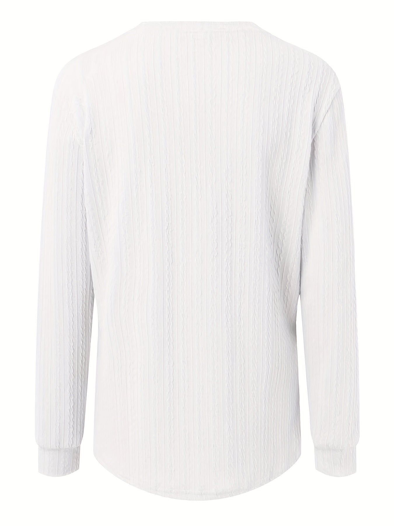 Plus Size Casual Top, Women's Plus Solid Cable Long Sleeve Button Decor V Neck Slight Stretch Top