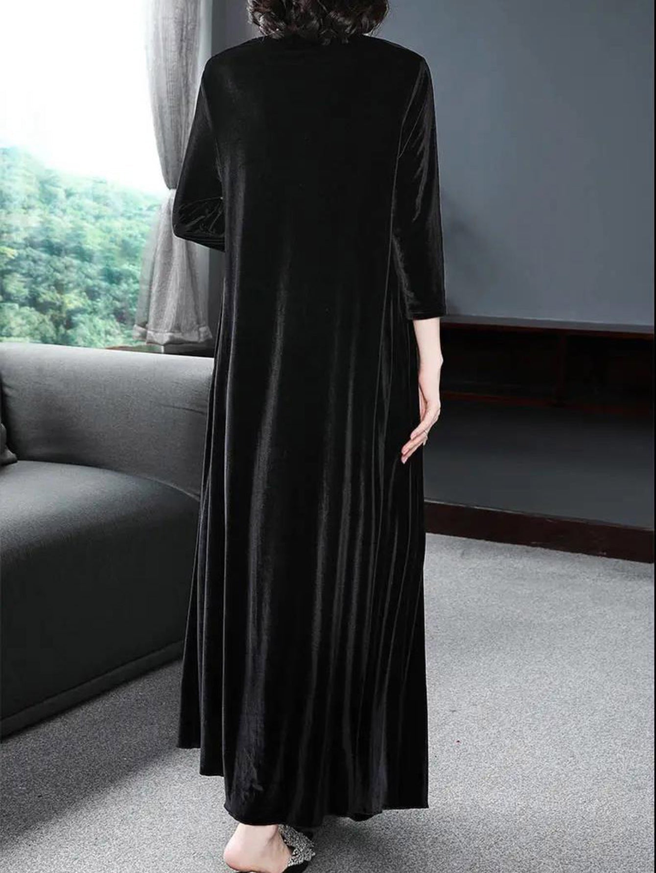 Long Sleeve Vintage Solid Crew Neck Maxi Dress