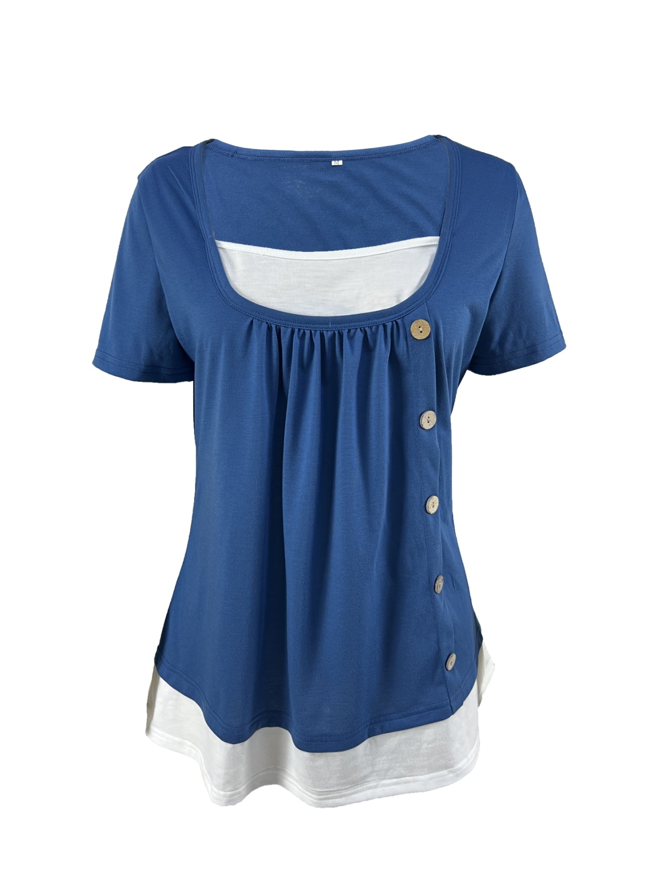 2 In 1 Color Block Button Front T-shirt, Casual Short Sleeve T-Shirt