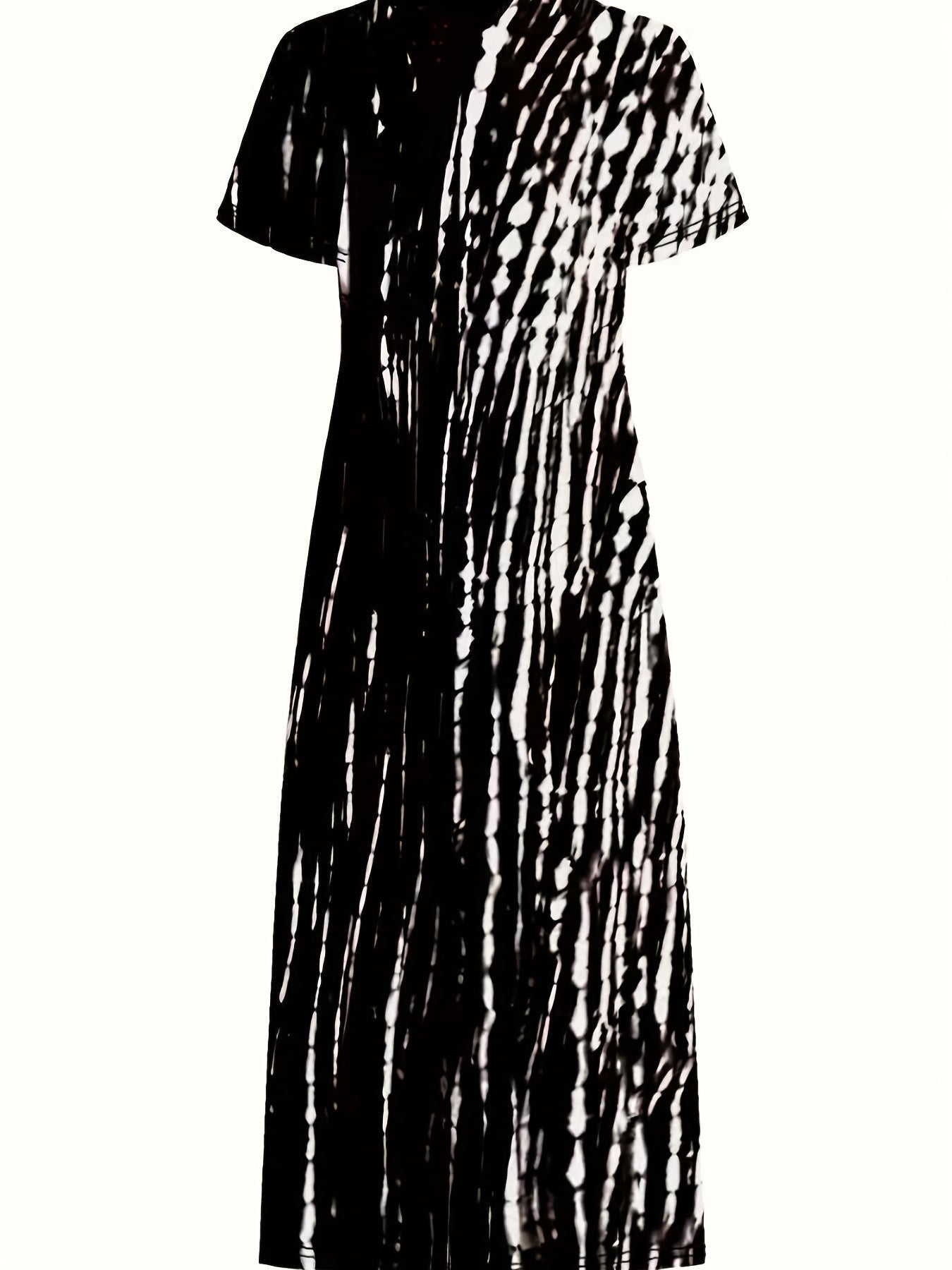 Tie Dye Striped Dress, Casual Crew Neck Short Sleeve Ankle Dress