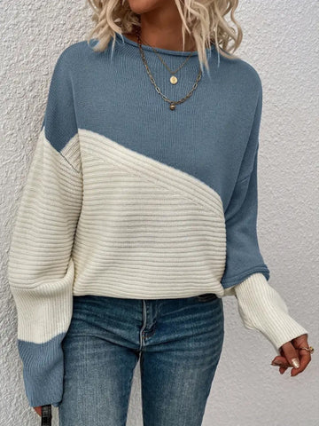 Casual Sweater, Women's Colorblock Long Sleeve Round Neck Jumper