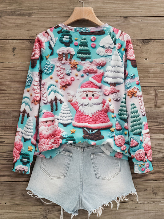 Christmas Allover Print Pullover Sweatshirt, Thin Long Sleeve Crew Neck Sweatshirt