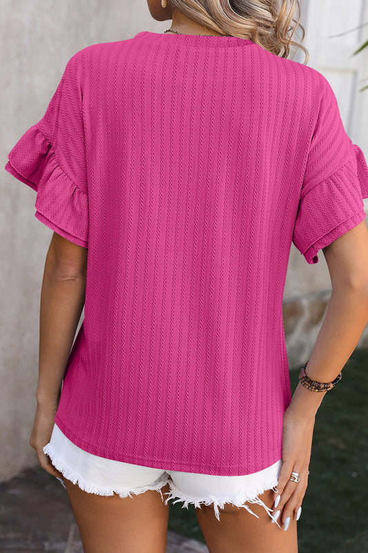 Bright Pink Ruffle Sleeve Textured Top