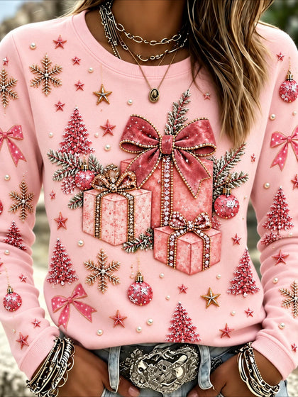 Printed Christmas Crew Neck Long Sleeve Casual Regular T-shirt