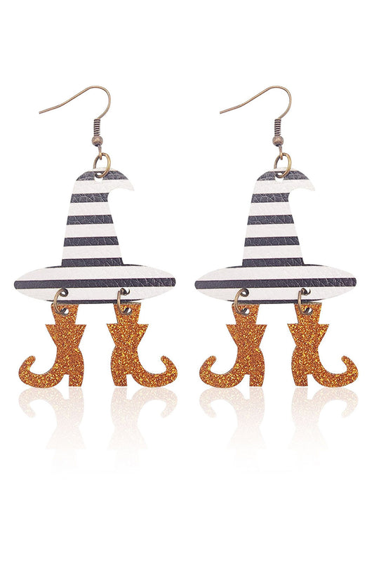 Multicolour Halloween Striped Witch Hat & Boots Earrings