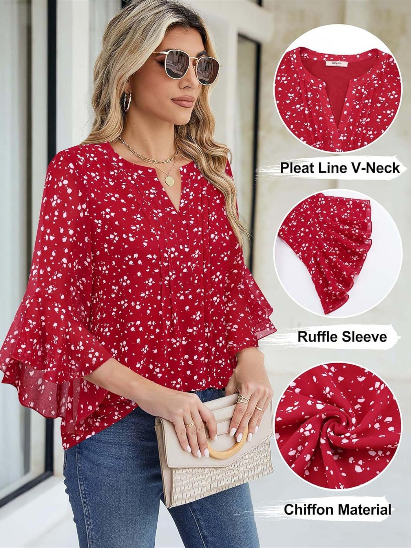 3/4 Sleeve Casual Business Solid Color Chiffon Shirts