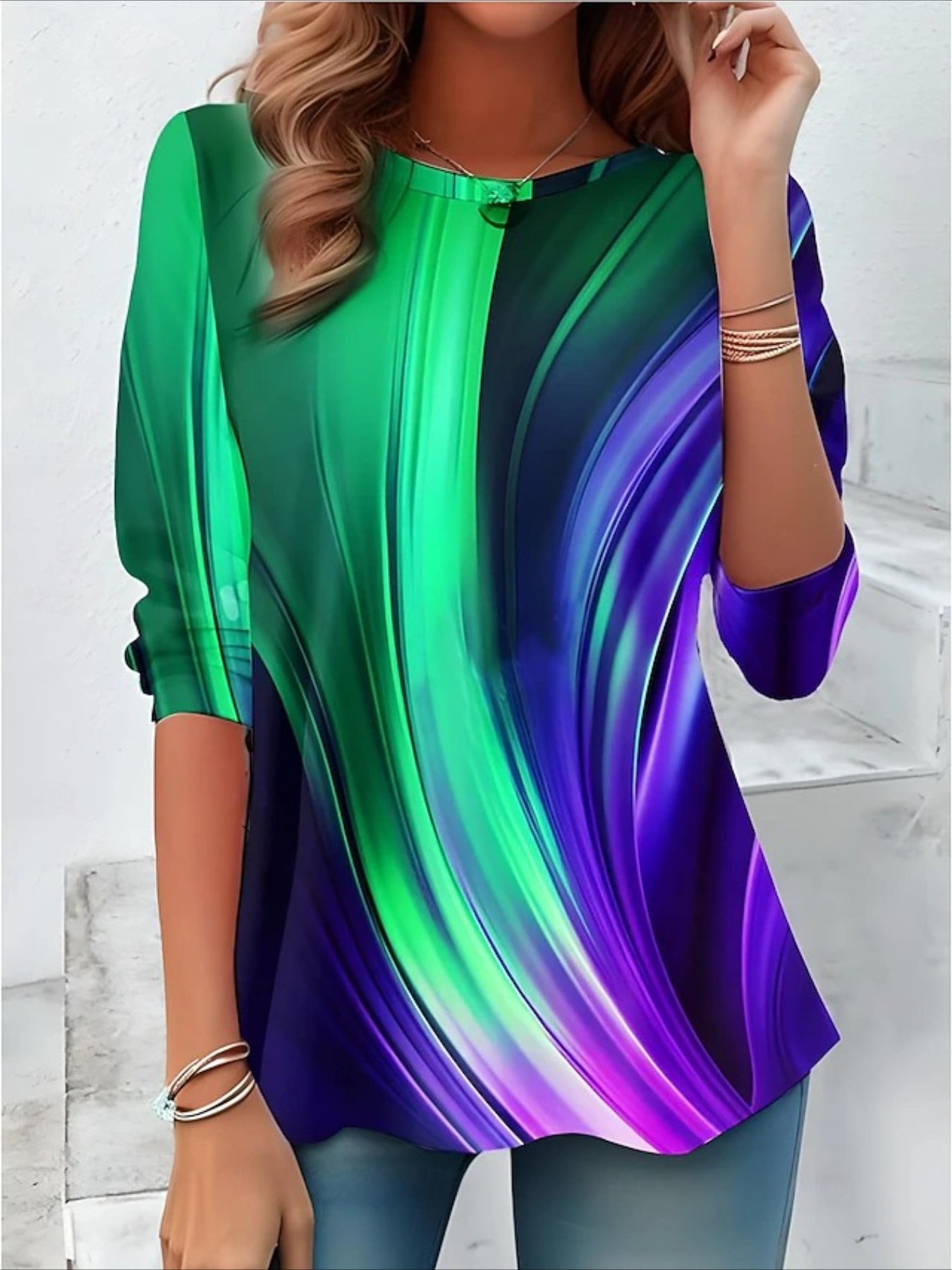 Flower Printed Casual Crew Neck Long Sleeve T-shirt