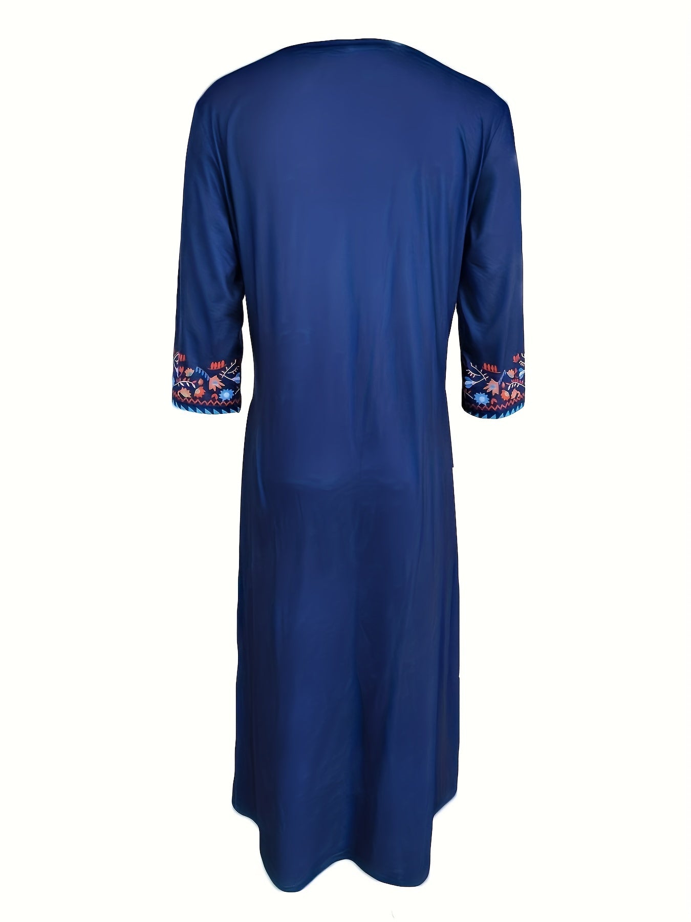 Ethnic Print Dual Pockets Dress, Casual Half Sleeve V-neck Dress