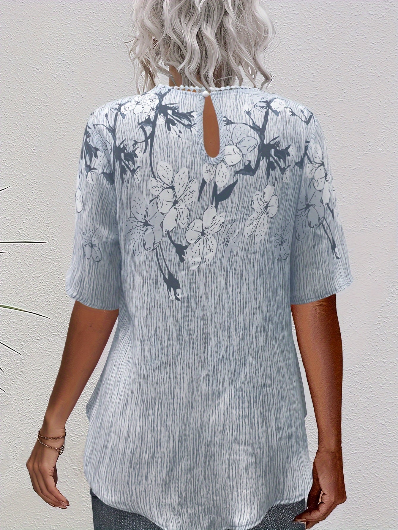 Floral Print Top, Casual Irregular Hem Crew Neck Short Sleeve Top