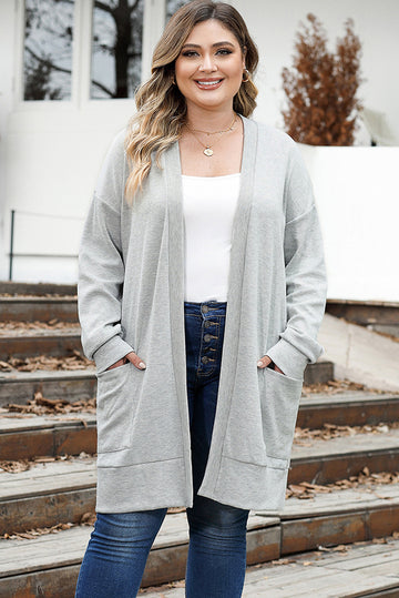 Thermal Knit Pocketed Plus Size Cardigan