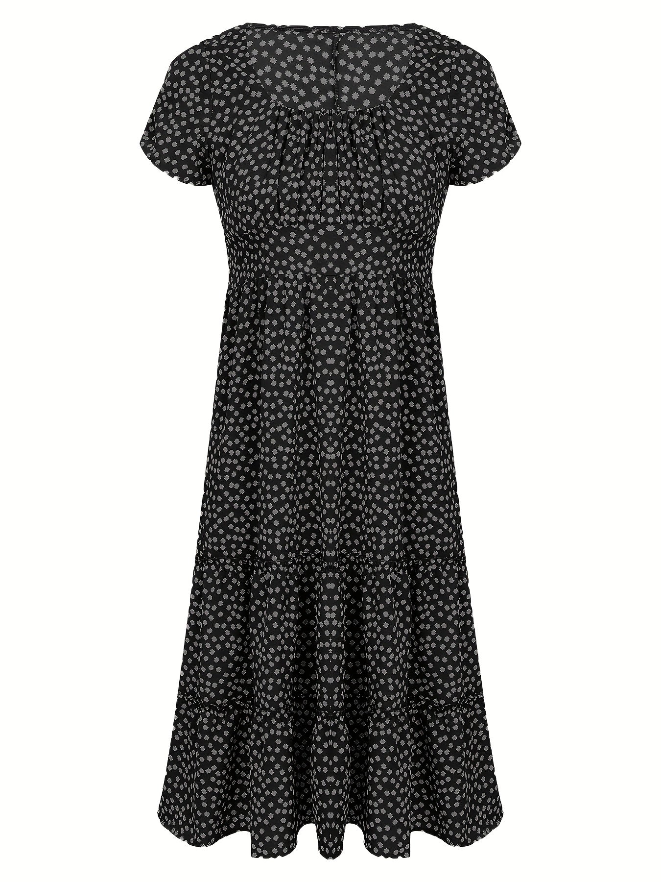 Polka Dot Ruffle Hem Dress, Casual Square Neck Short Sleeve Dress