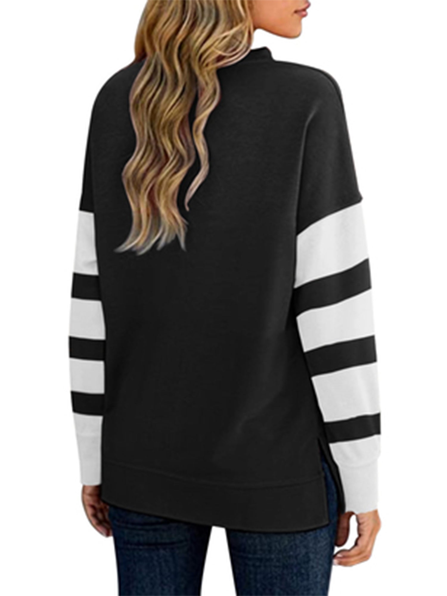 Women's T-shirt Colorblock Long Sleeves Zipper Loose T-Shirt