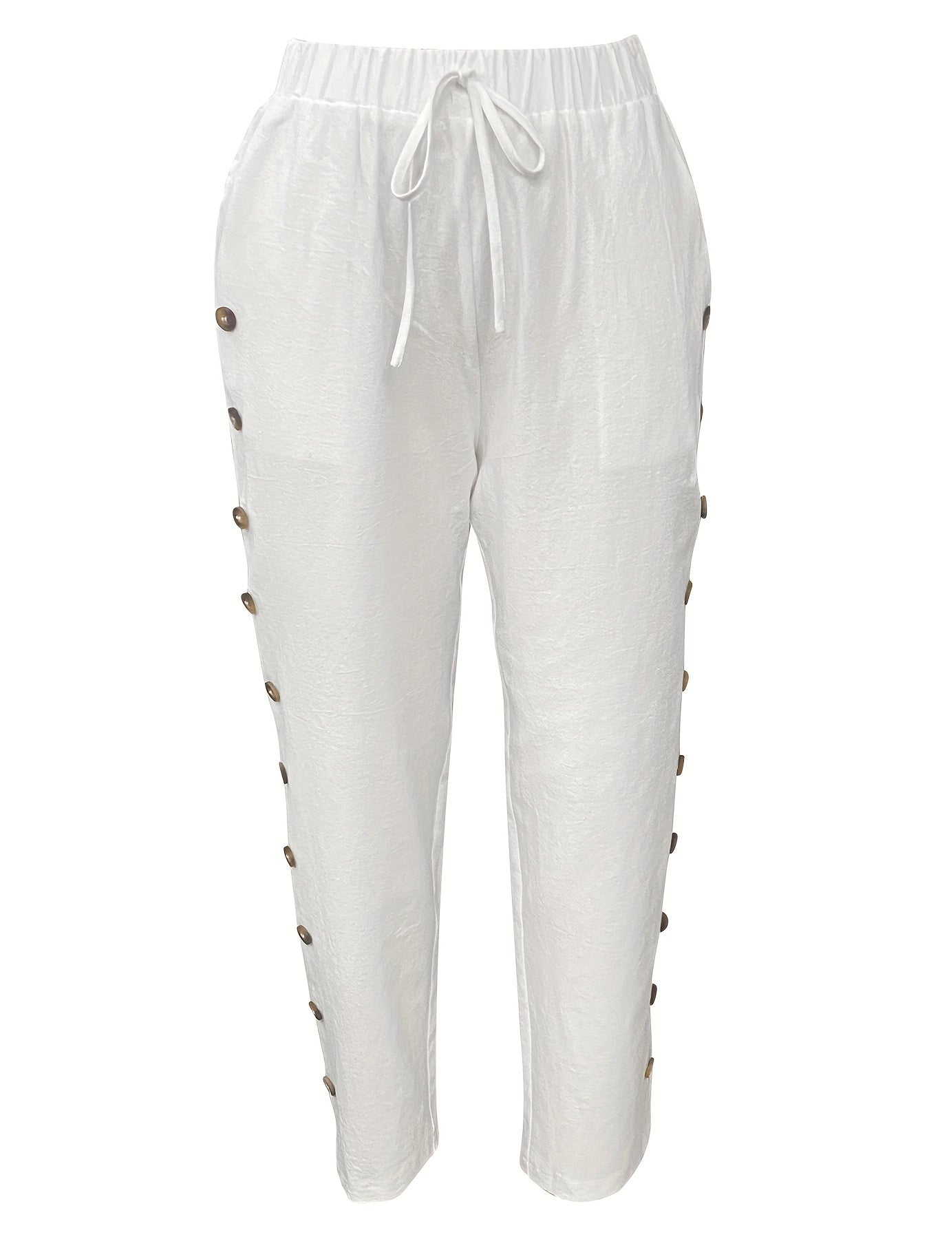 Women'S Elegant Casual Blue Straight-Leg Pants with Pearl Embellishments